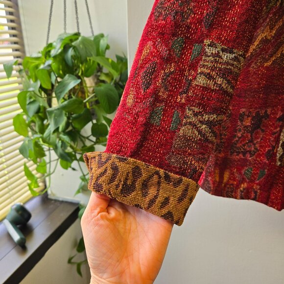 Vintage Coldwater Creek Patchwork Open Jacket Southwestern Leopard Tapestry PM - Picture 6 of 9